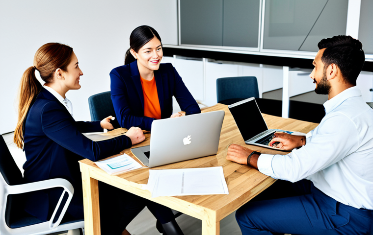 CPA 경영진과의 소통 전략 - **

A professional businesswoman in a modest, dark blue business suit, standing confidently in a mod...