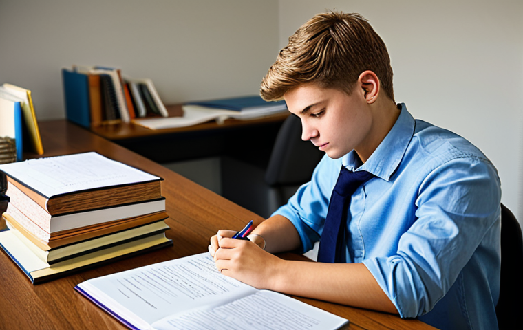 CPA 공부 계획표 작성하기 - **Subject:** A student deeply engrossed in studying CPA materials at a desk.
    **Clothing:** Casua...