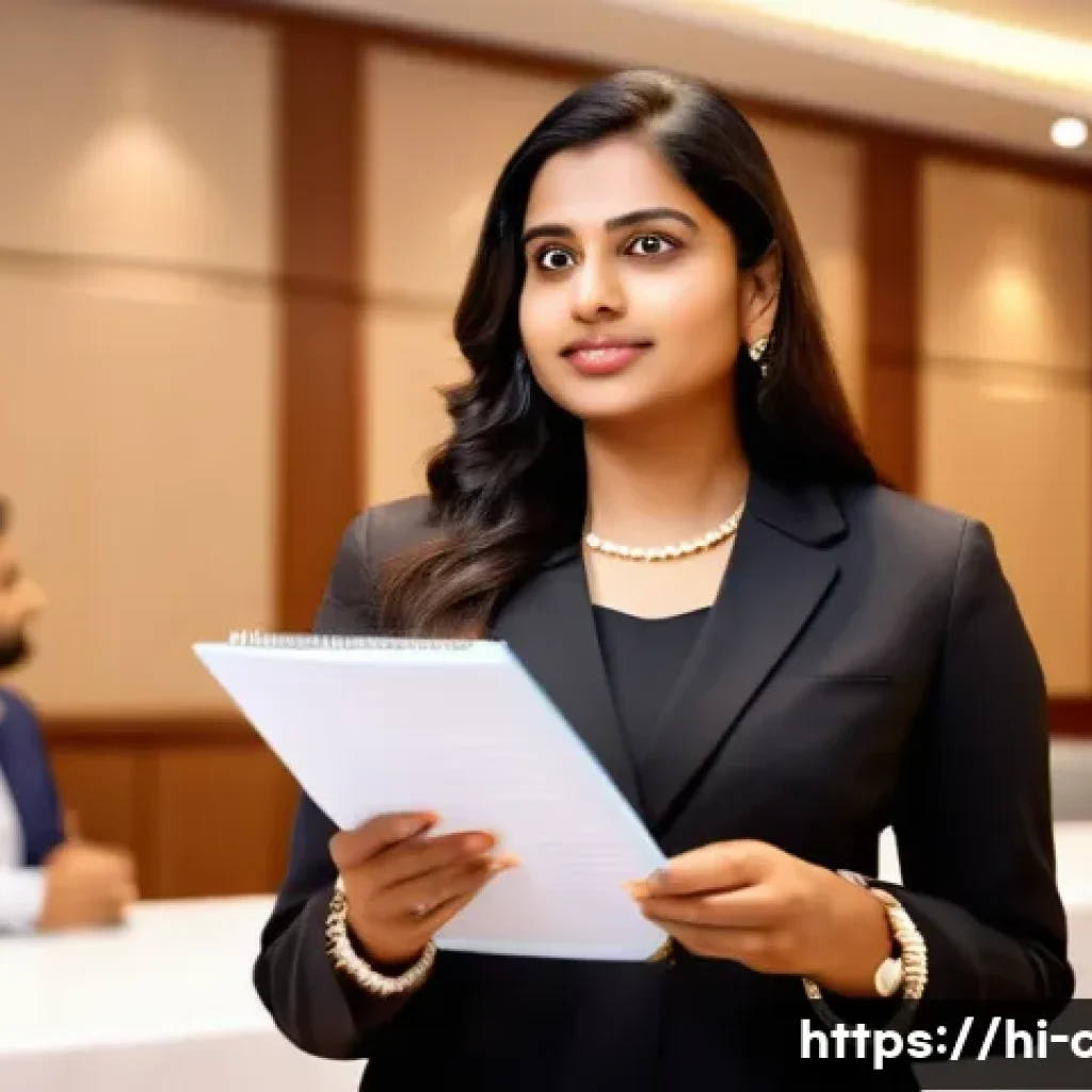 CPA 자격증을 활용한 인맥 형성 - A professional Indian CPA woman in formal business attire, confidently networking at a corporate sem...