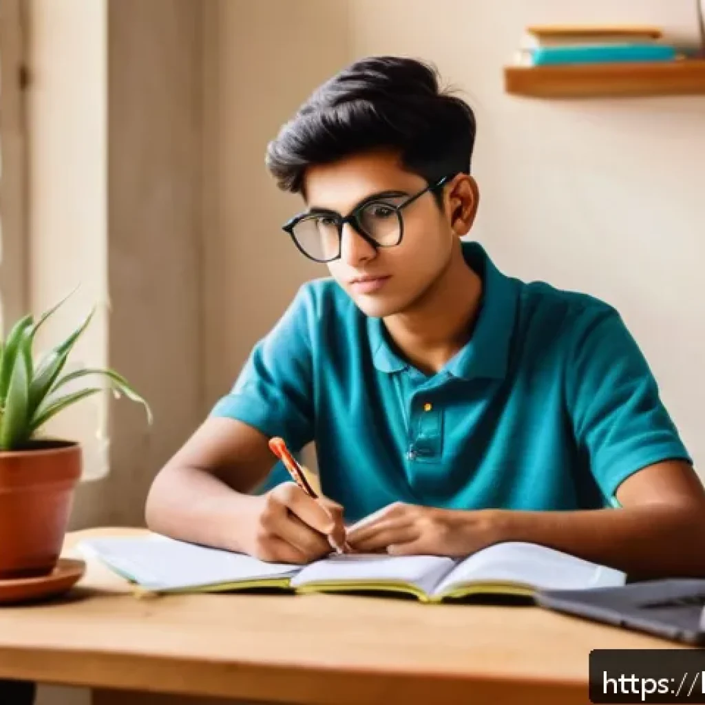 CPA 취득을 위한 마인드셋 - A focused young Indian student sitting at a wooden study desk in a cozy, well-lit room, wearing comf...